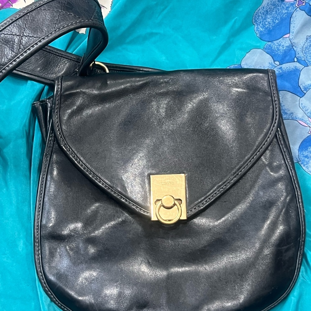 GOLD PFEIL Designer Black Leather Crossbody Bag